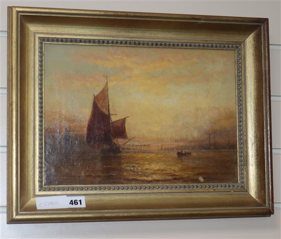 George Stainton, oil on canvas, Coastal scene at sunset, signed, 24 x 34cm